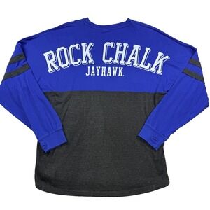 Mens Three Square Kansas Jayhawks Long Sleeve Shirt Pullover Rock Chalk Blue Med